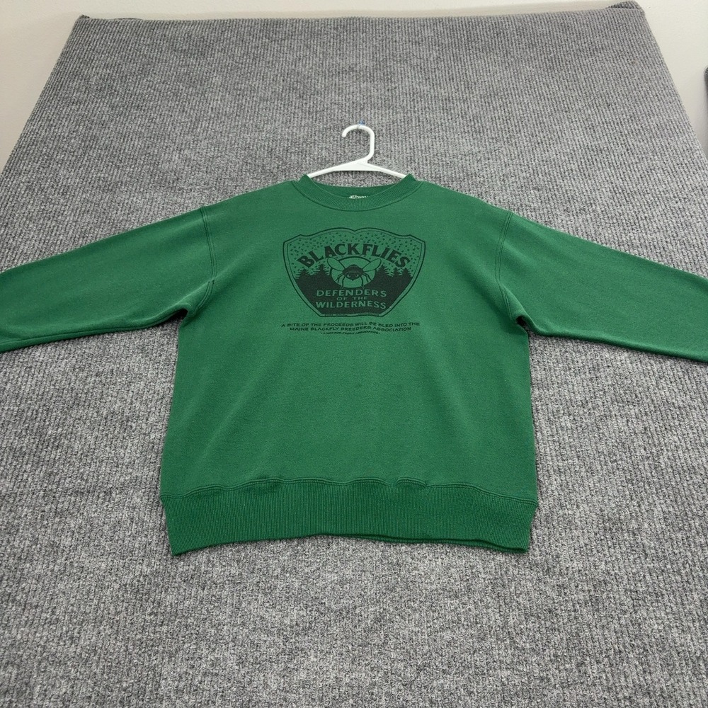 Vintage Hanes Sweatshirt Mens M Green Cotton Blend Blackflies Graphic Gorpcore